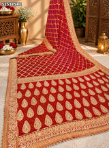 KcPc Khaddi Georgette Bandhani Saree Featuring Traditional Zardosi Work with Blouse