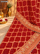 KcPc Khaddi Georgette Bandhani Saree Featuring Traditional Zardosi Work with Blouse