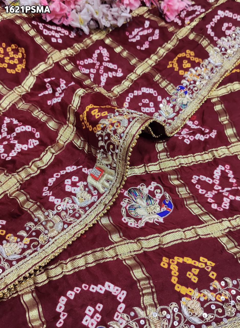 KcPc Designer Pure Gaji Silk Gharchola Bandhani Saree with Zardoji Guleen Work