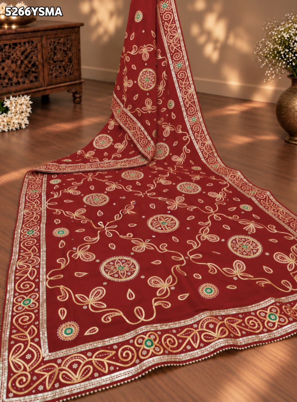KcPc HO Silk Traditional Saree with Gota Patti Work and Blouse for Festive Wear RKSH