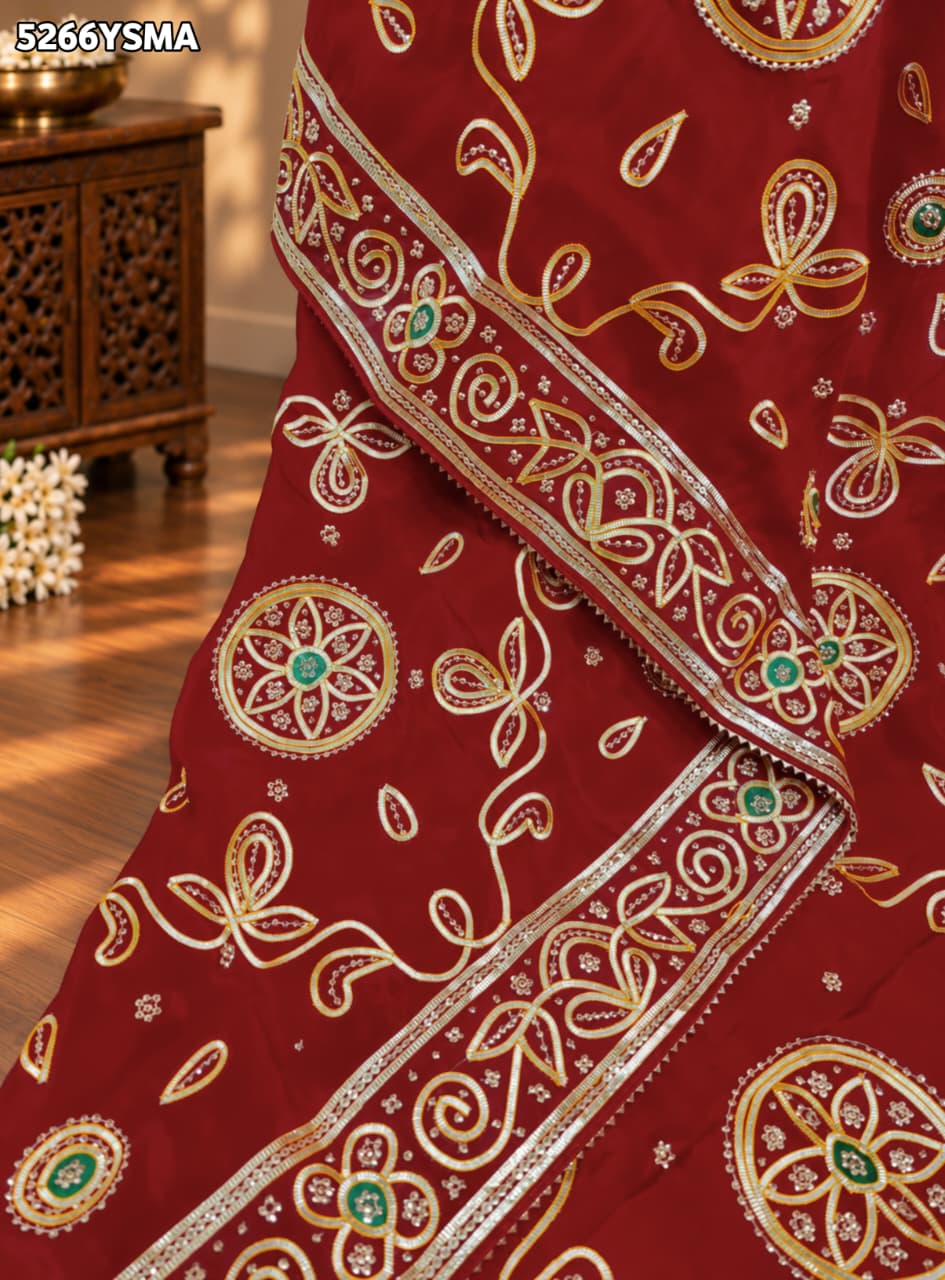 KcPc HO Silk Traditional Saree with Gota Patti Work and Blouse for Festive Wear RKSH