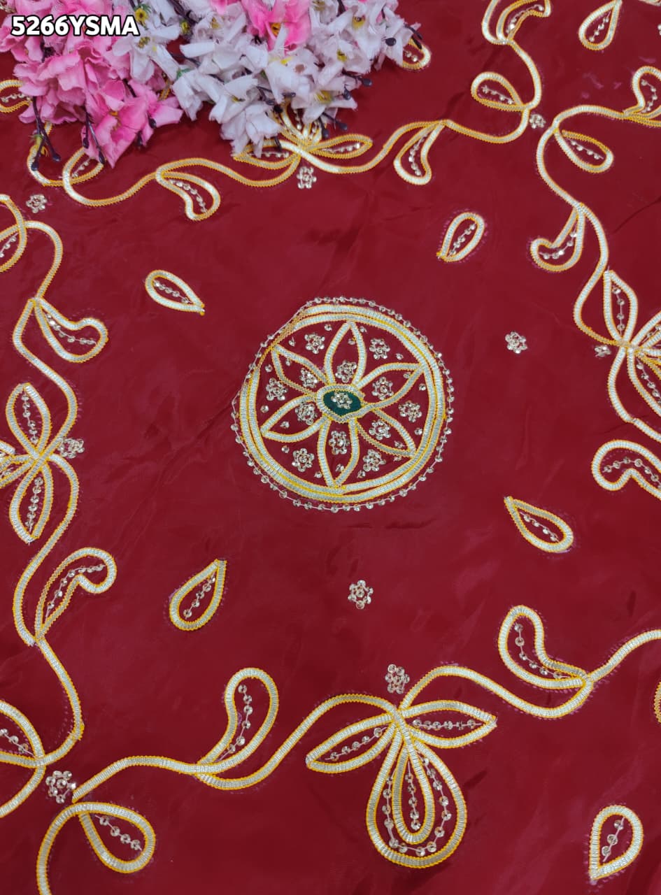 KcPc HO Silk Traditional Saree with Gota Patti Work and Blouse for Festive Wear RKSH