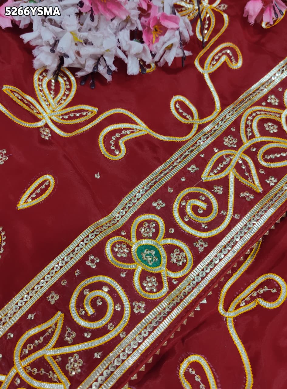 KcPc HO Silk Traditional Saree with Gota Patti Work and Blouse for Festive Wear RKSH