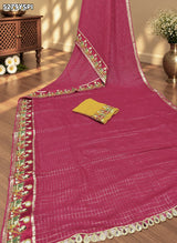 KcPc Georgette Karwa Chauth Style Saree with Traditional Mirror Border and Blouse for Festive WearVJT