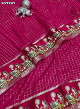 KcPc Georgette Karwa Chauth Style Saree with Traditional Mirror Border and Blouse for Festive WearVJT