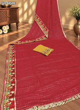 KcPc Georgette Karwa Chauth Style Festive Saree with Mirror Border and Matching BlouseVJT