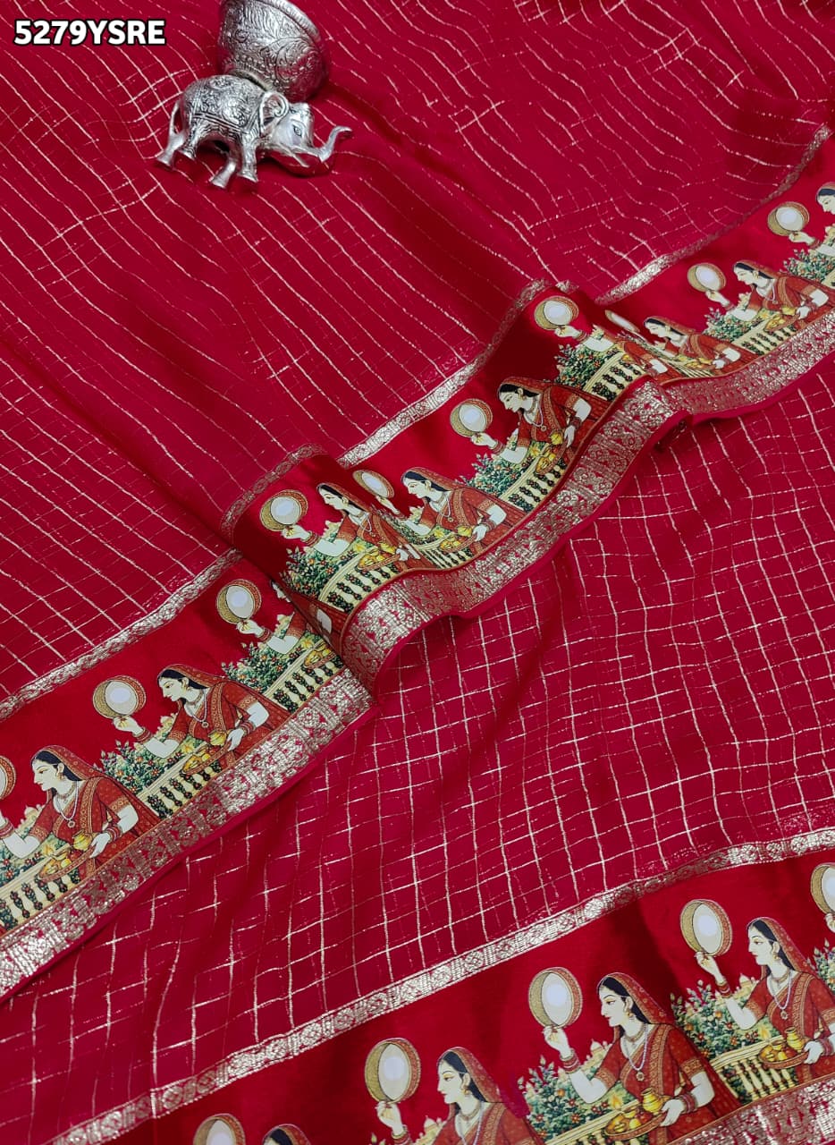 KcPc Georgette Karwa Chauth Style Festive Saree with Mirror Border and Matching BlouseVJT