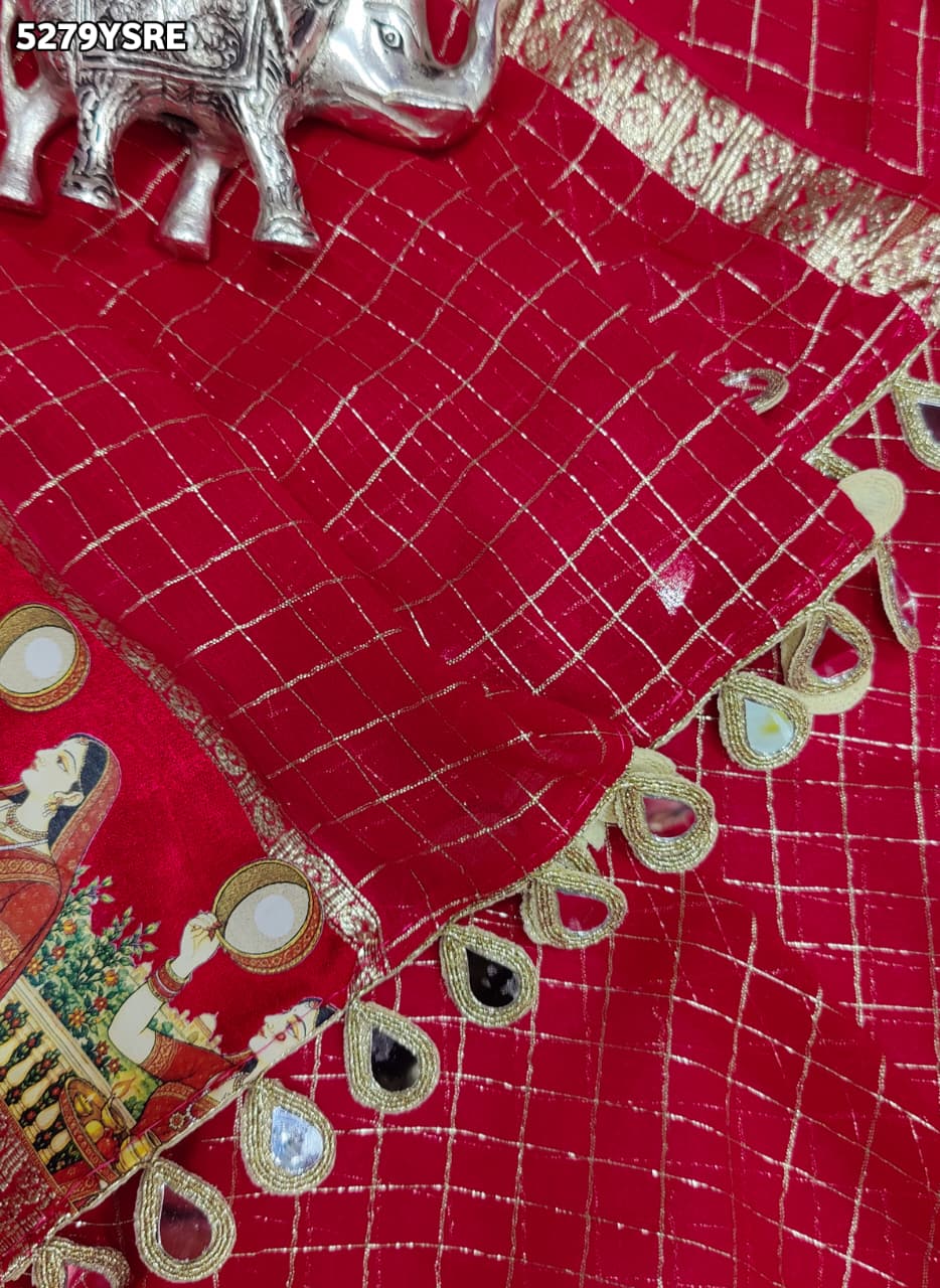 KcPc Georgette Karwa Chauth Style Festive Saree with Mirror Border and Matching BlouseVJT