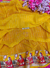 KcPc Georgette Karwa Chauth Style Festive Saree with Mirror Border and Matching BlouseVJT