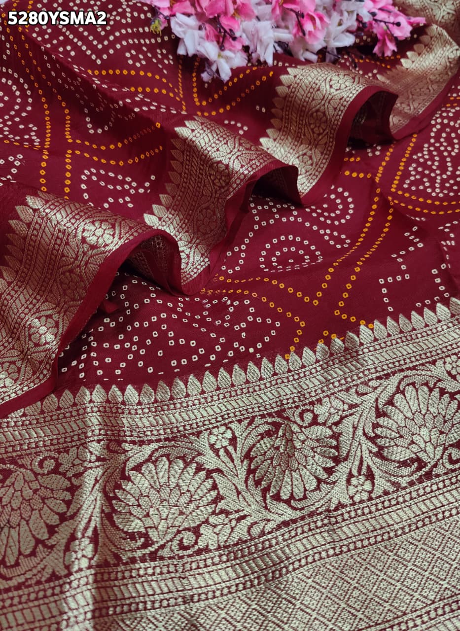 KcPc Traditional Viscous Silk Bandhani Saree with Rich Zari Weaving DesignVJT