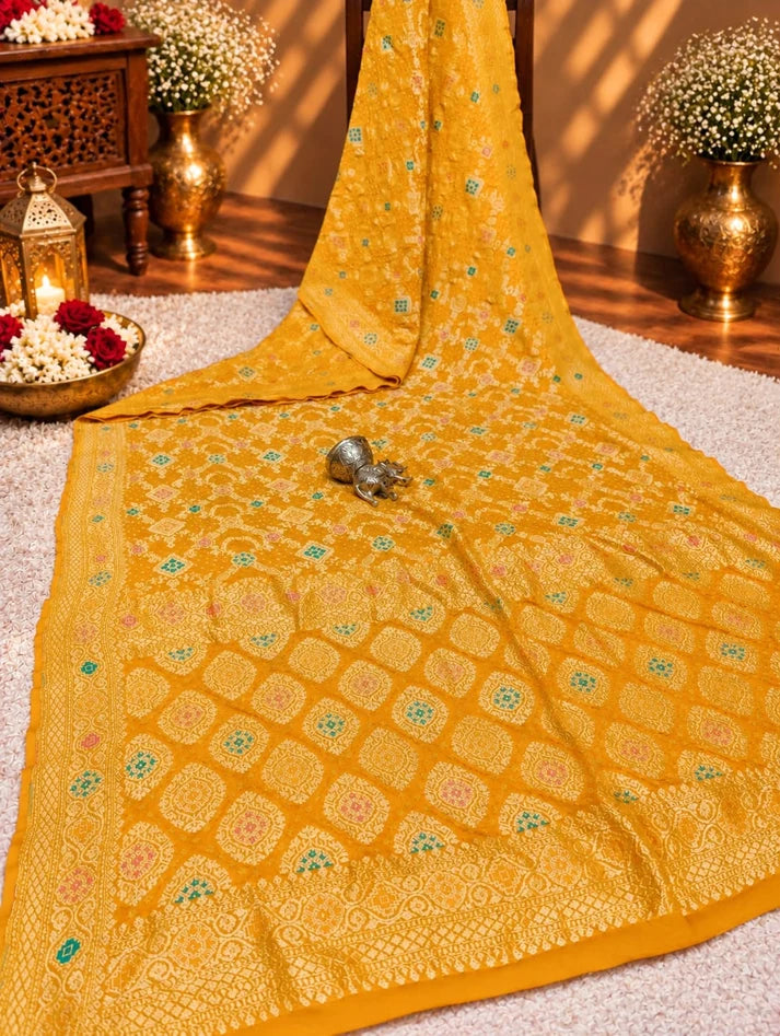 KcPc Traditional Meenakari Style Pure Khaddi Georgette Saree with Blouse Piece