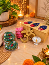 Traditional Handcrafted Diwali Rangoli Set with Kundan Work, Mirror Detailing & Terracotta Diyas