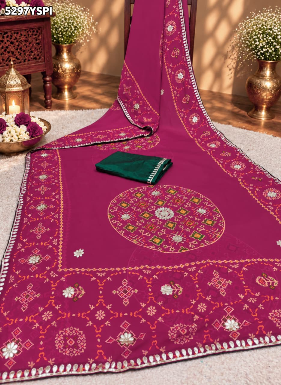 KcPc Traditional Georgette Patola Style Saree with Rich Gotapatti Work PDM