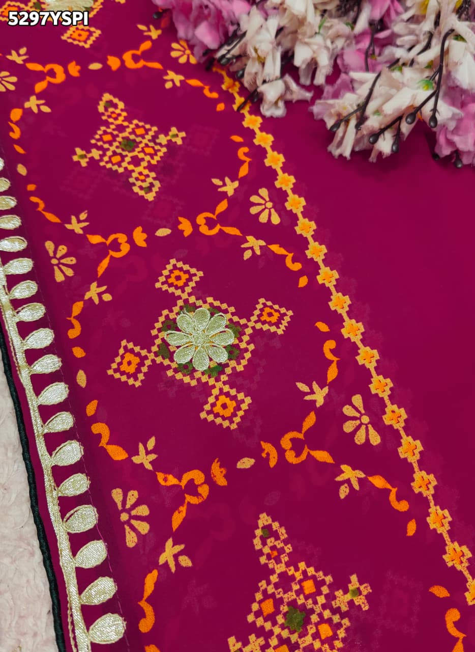 KcPc Traditional Georgette Patola Style Saree with Rich Gotapatti Work PDM