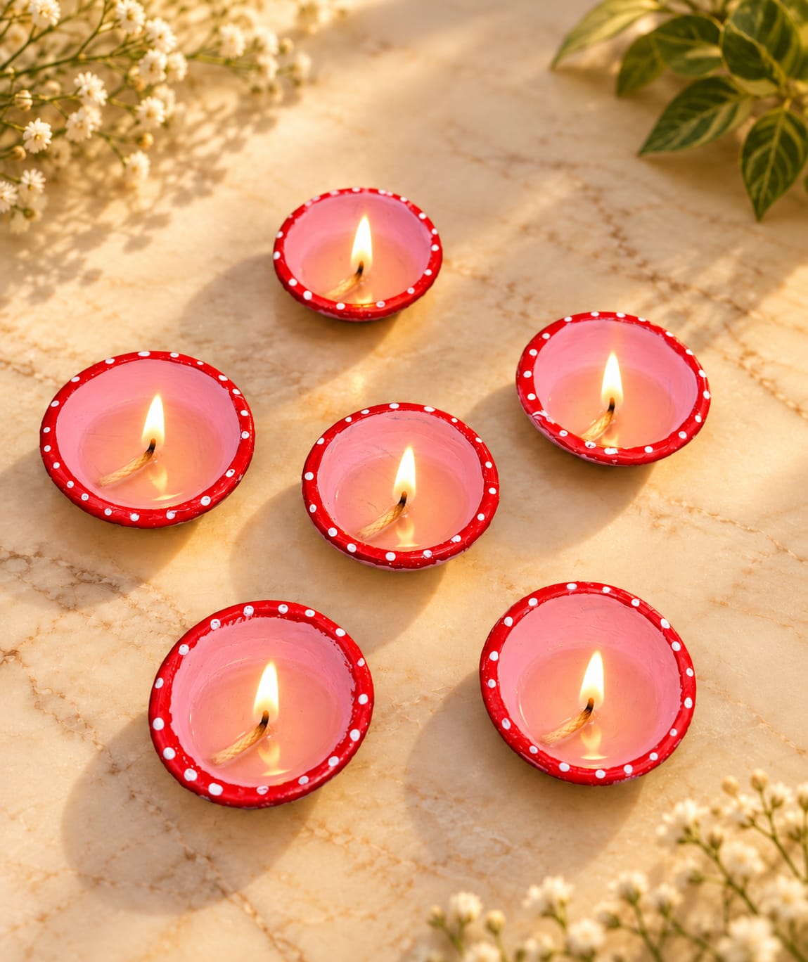 Traditional Handcrafted Diwali Rangoli Set with Kundan Work, Mirror Detailing & Terracotta Diyas
