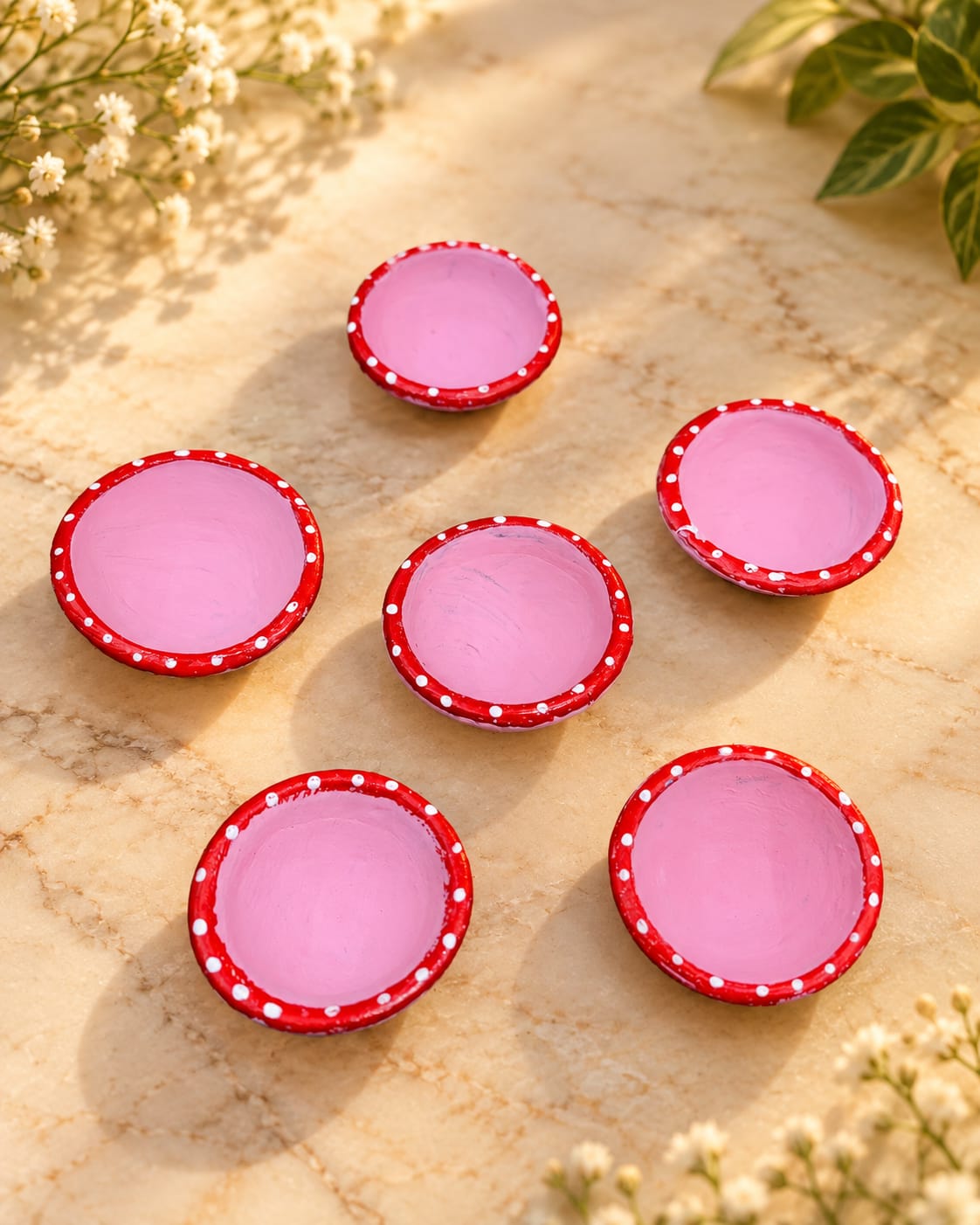 Traditional Handcrafted Diwali Rangoli Set with Kundan Work, Mirror Detailing & Terracotta Diyas