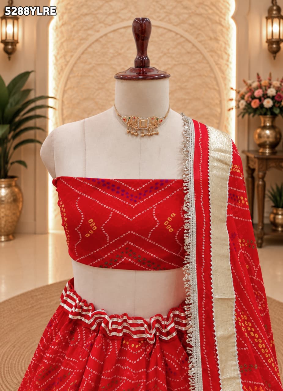KcPc Georgette Traditional Bandhani Lehenga with Elegant Gota Work for Women