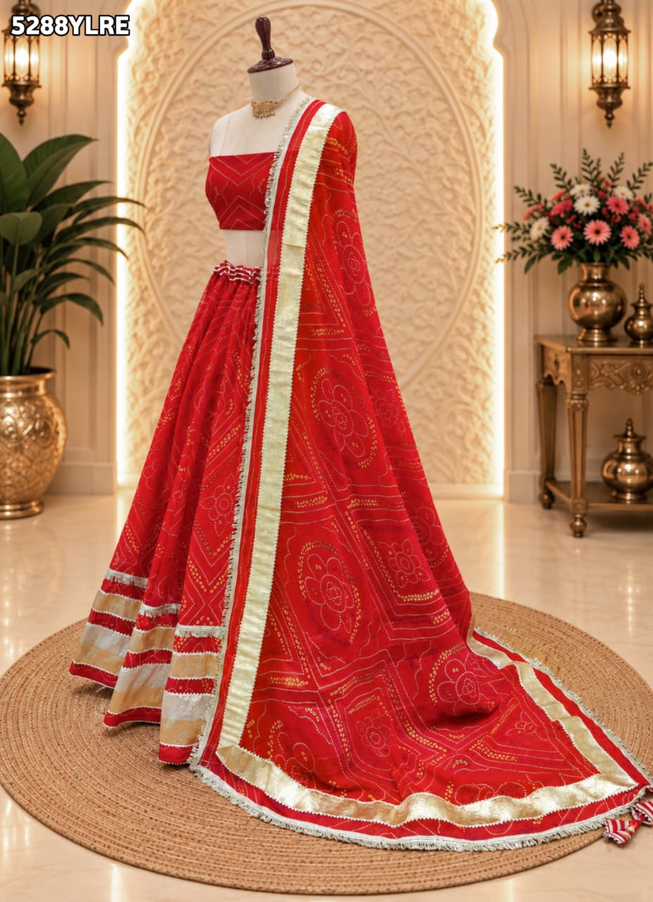 KcPc Georgette Traditional Bandhani Lehenga with Elegant Gota Work for Women
