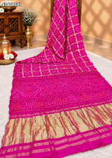 KcPc Designer Semi Gaji Silk Bandhani Saree with Blouse MSC