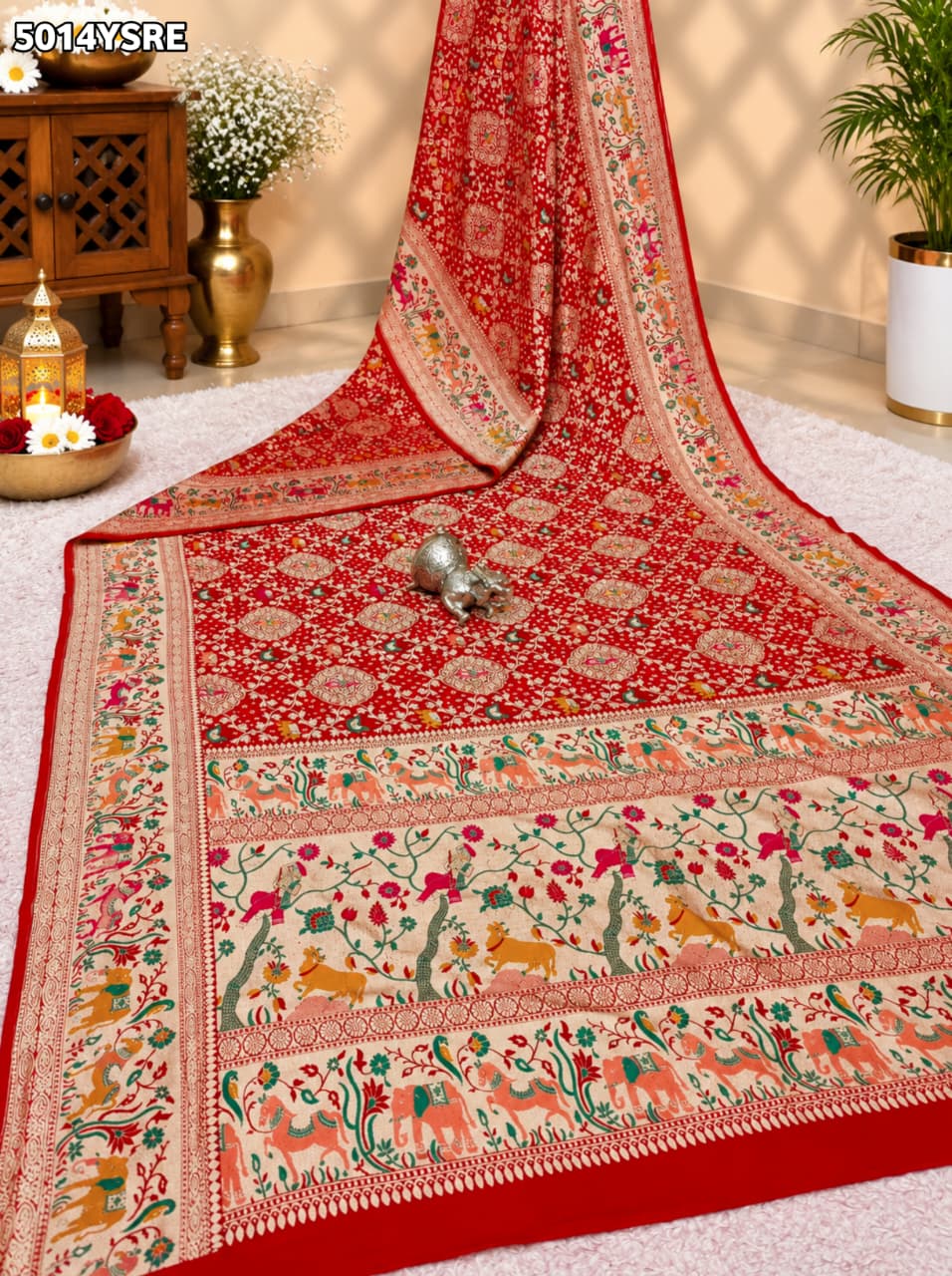 KcPc Pure Khaddi Georgette Kalamkari Saree with Zari Weaving ASIF
