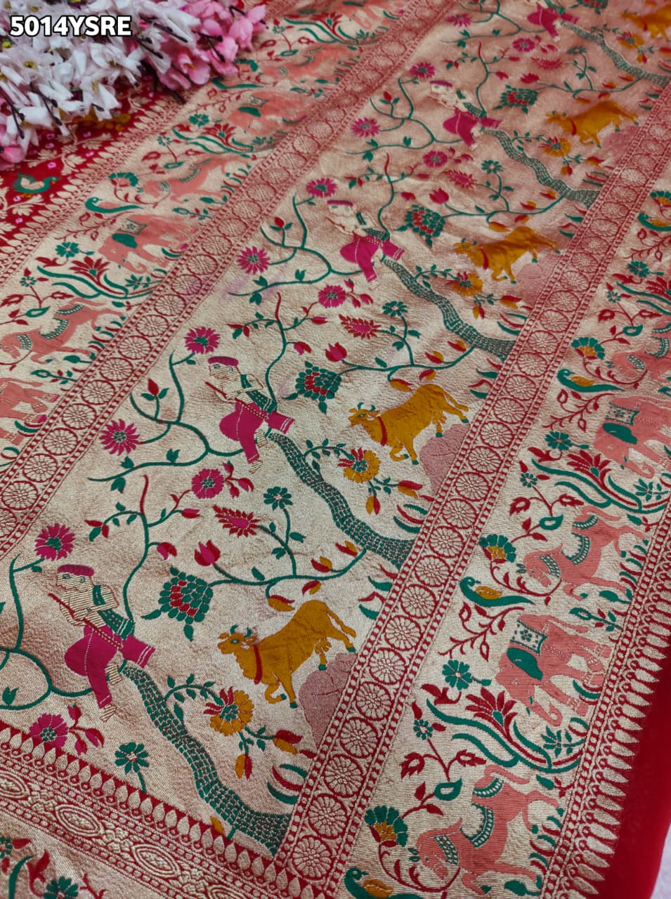KcPc Pure Khaddi Georgette Kalamkari Saree with Zari Weaving ASIF