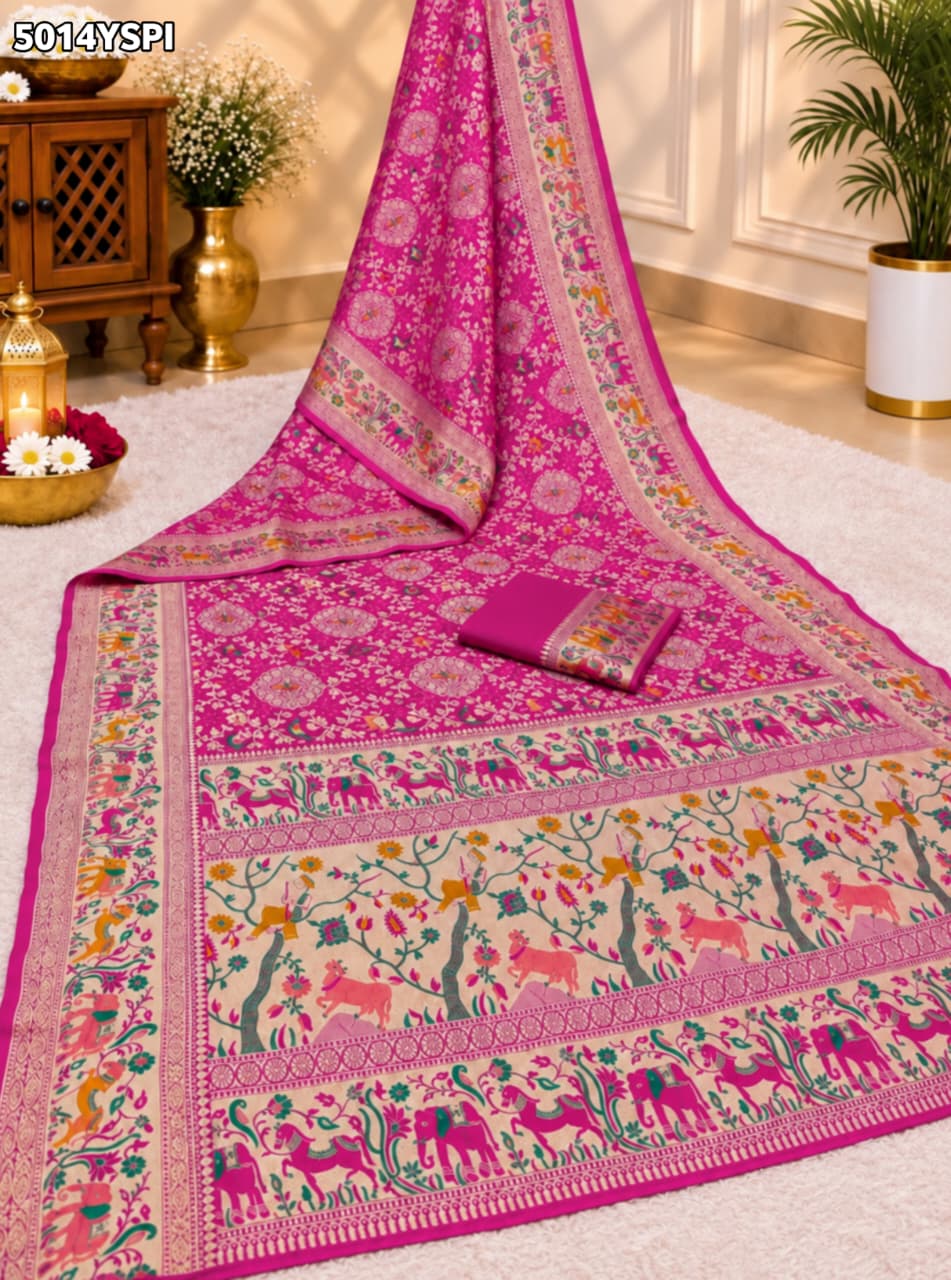 KcPc Traditional Kalamkari Style Pure Khaddi Georgette Saree with Zari Work ASIF