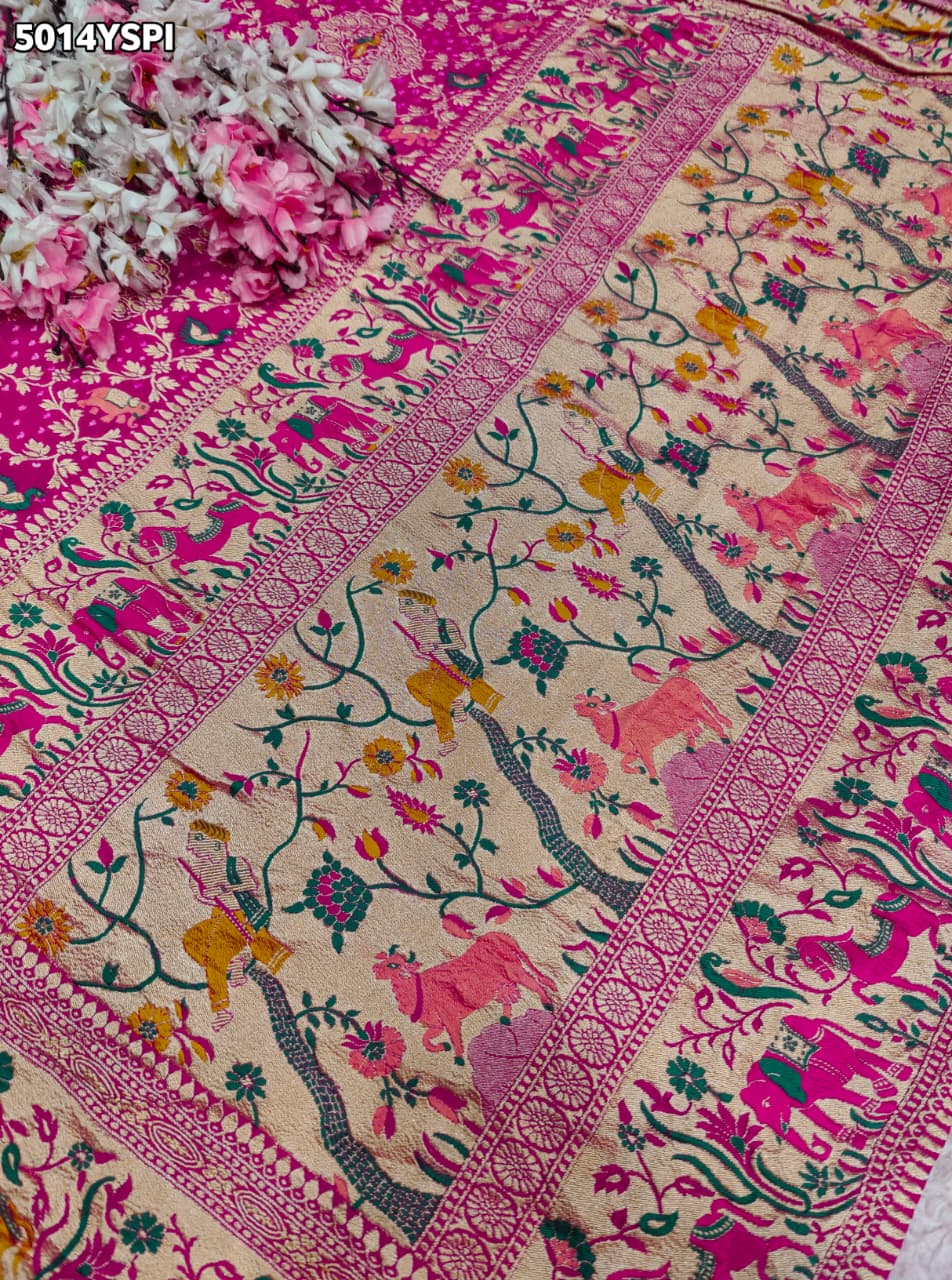 KcPc Traditional Kalamkari Style Pure Khaddi Georgette Saree with Zari Work ASIF