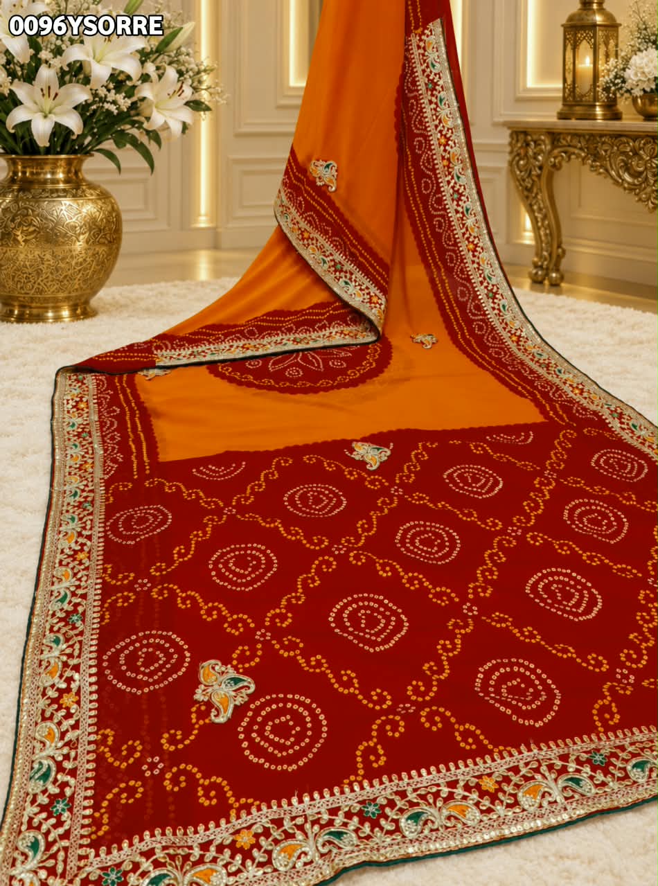 KCPC New Georgette Gotapatti Work Chunri Pomcha Saree LGC