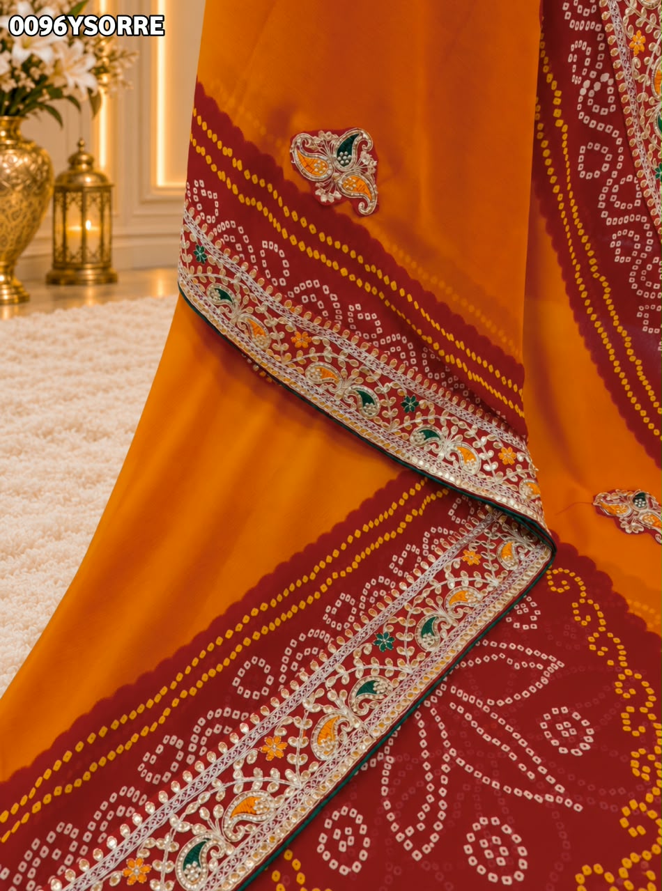 KCPC New Georgette Gotapatti Work Chunri Pomcha Saree LGC