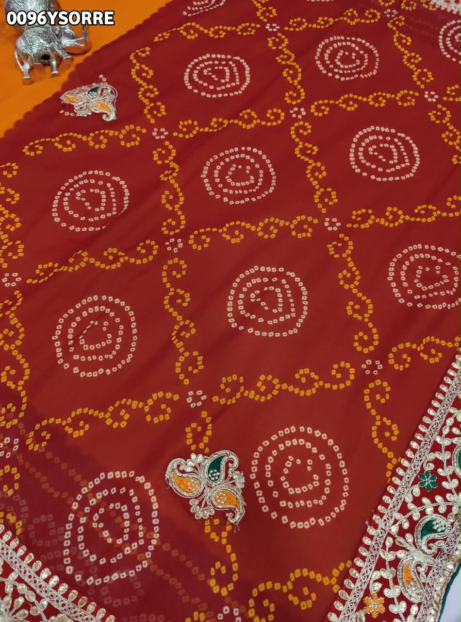 KCPC New Georgette Gotapatti Work Chunri Pomcha Saree LGC
