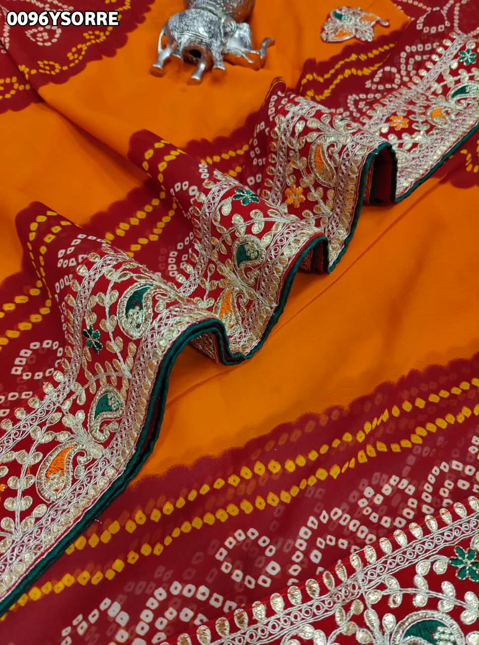 KCPC New Georgette Gotapatti Work Chunri Pomcha Saree LGC