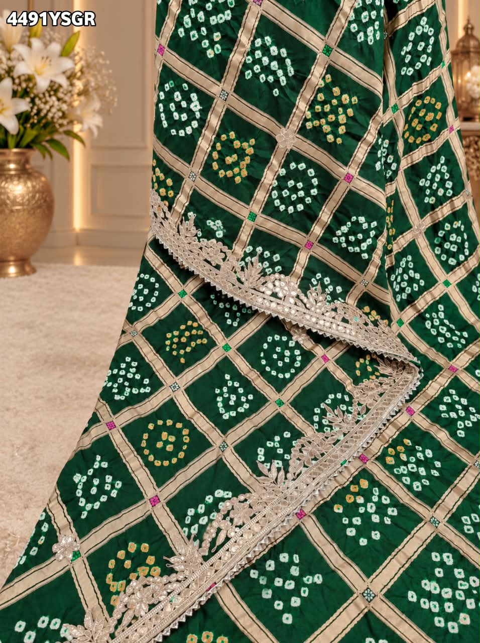 KcPc Traditional Royal Gaji Silk Bandhani Saree with Elegant Gotapatti Work