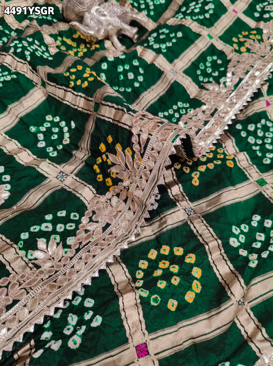 KcPc Traditional Royal Gaji Silk Bandhani Saree with Elegant Gotapatti Work