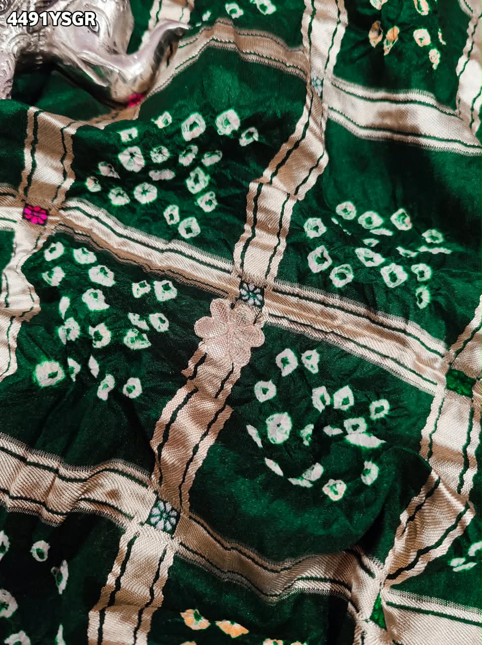 KcPc Traditional Royal Gaji Silk Bandhani Saree with Elegant Gotapatti Work