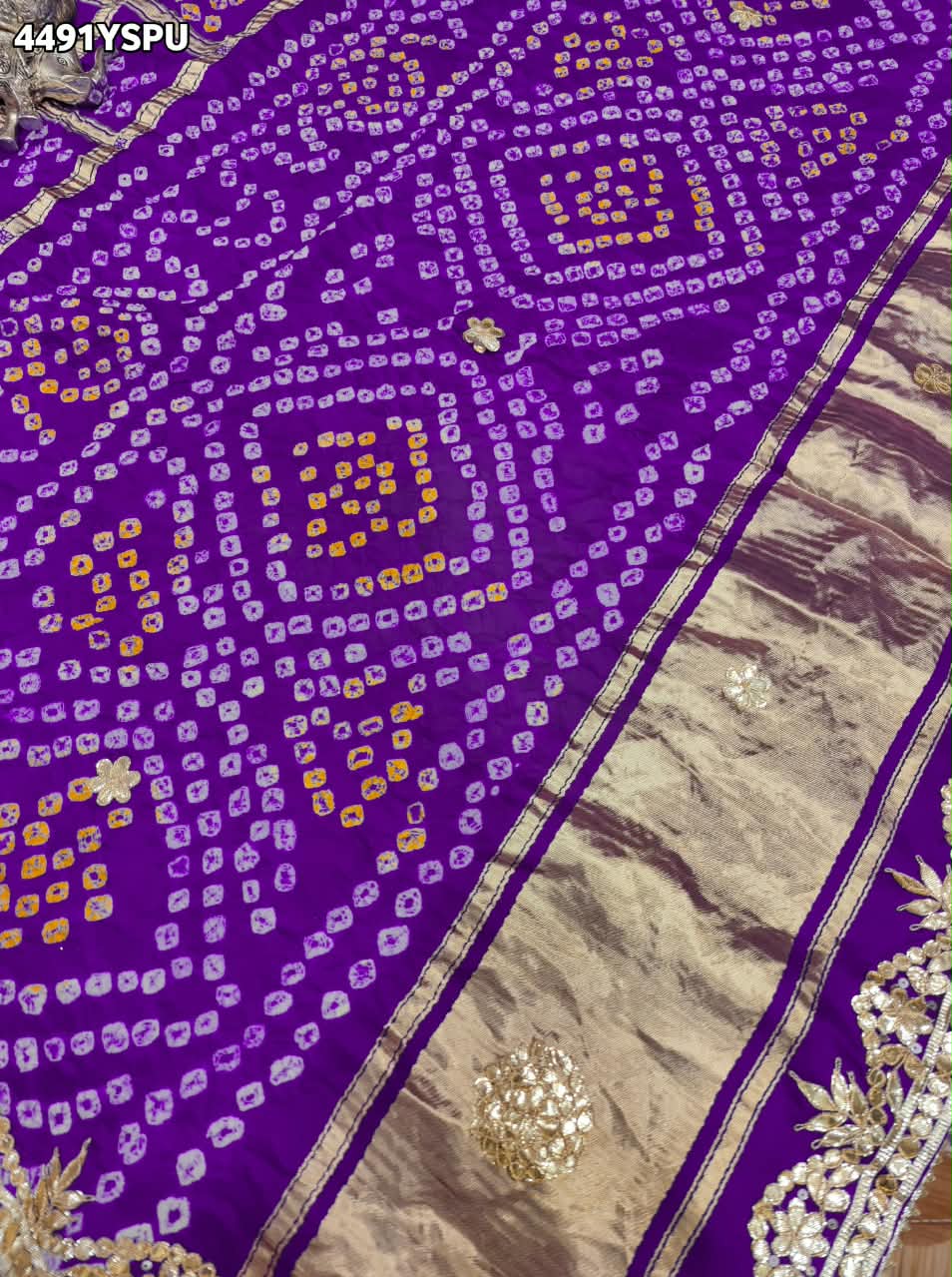 KcPc Royal Gaji Silk Bandhani Saree with Elegant Gotapatti Work
