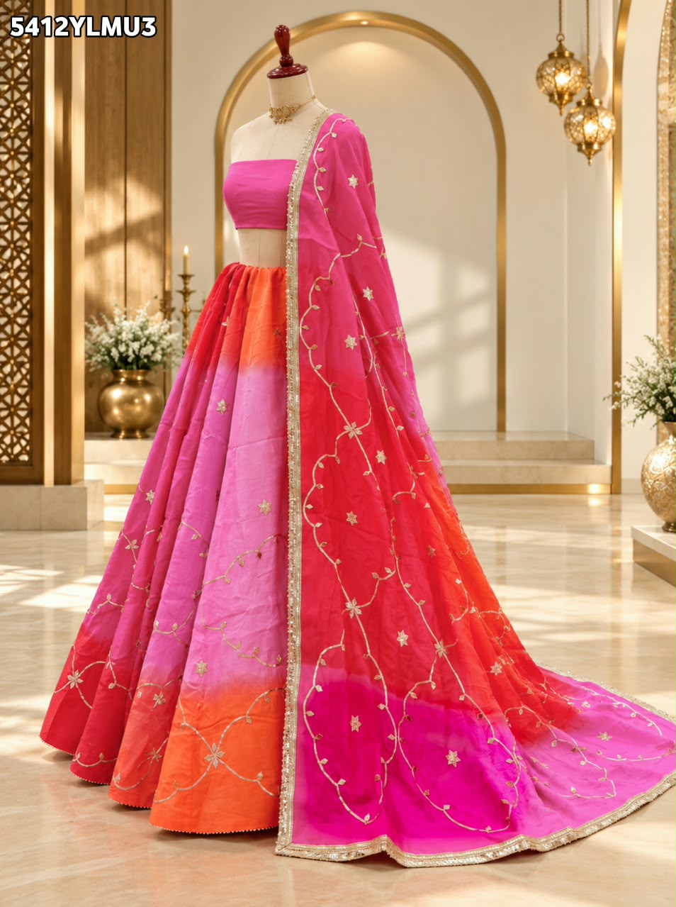 Designer HO Silk Lehenga with Traditional Gotapatti Work 4