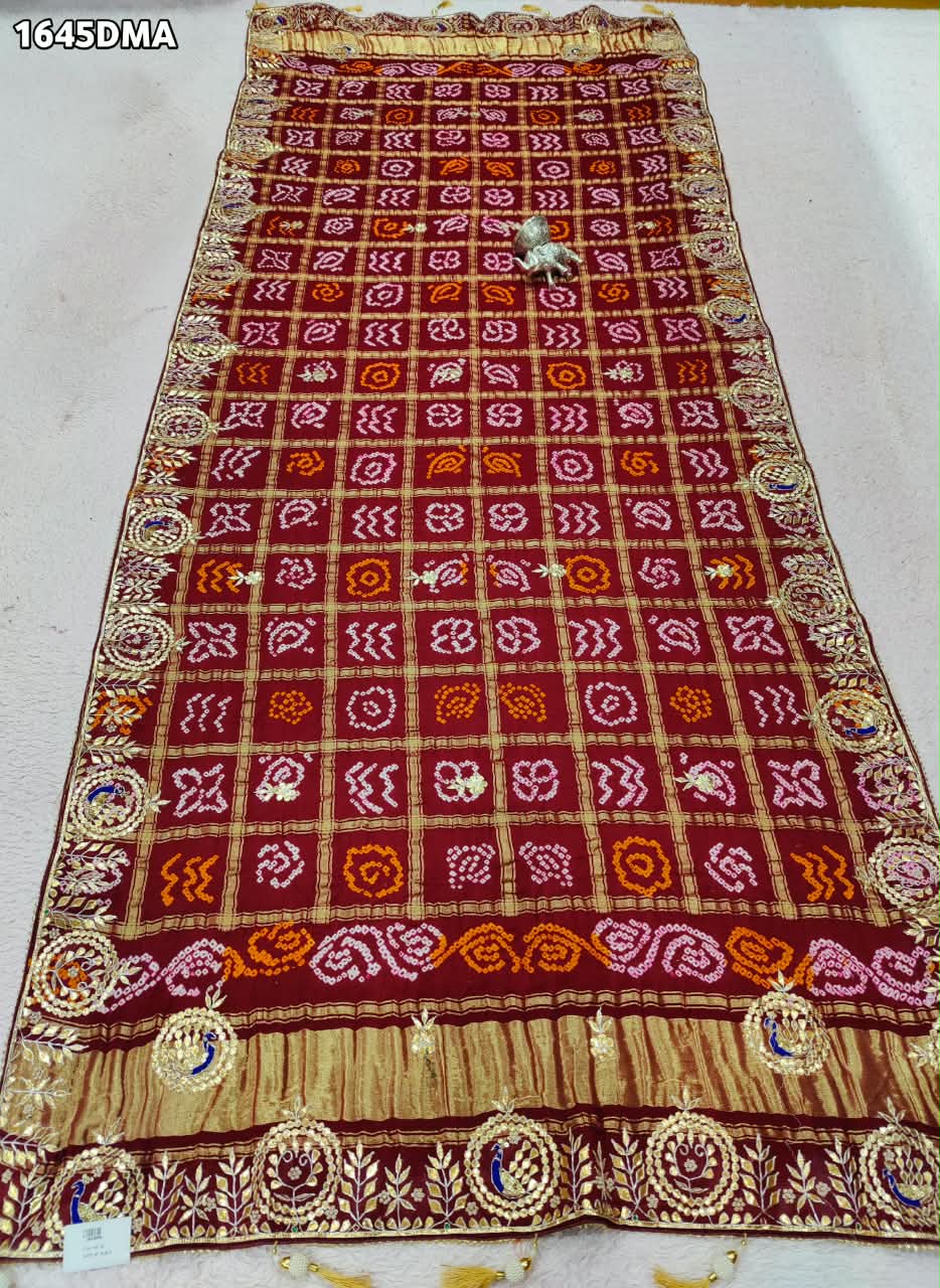 New Pure Gaji Silk Handmade Bandhej Gotapatti Work Jaipuri Dupatta 4