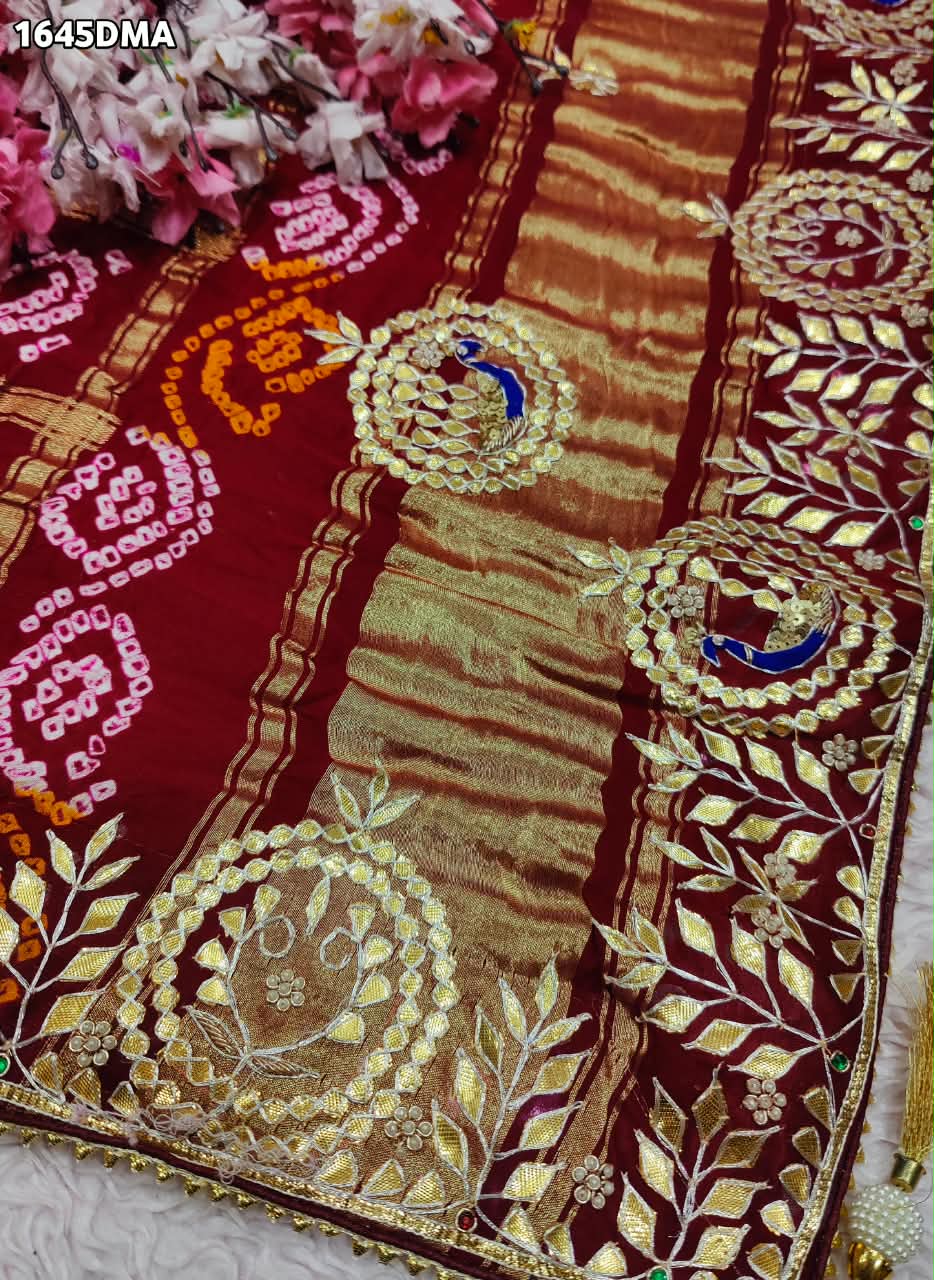 New Pure Gaji Silk Handmade Bandhej Gotapatti Work Jaipuri Dupatta 2