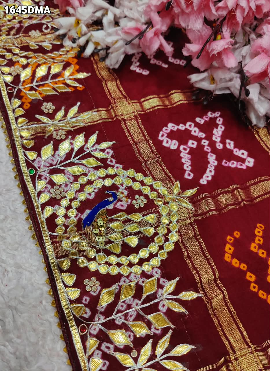 New Pure Gaji Silk Handmade Bandhej Gotapatti Work Jaipuri Dupatta 6