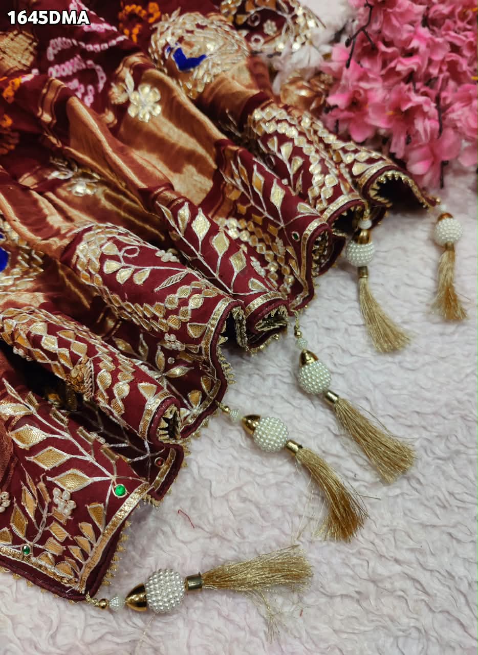 New Pure Gaji Silk Handmade Bandhej Gotapatti Work Jaipuri Dupatta 5