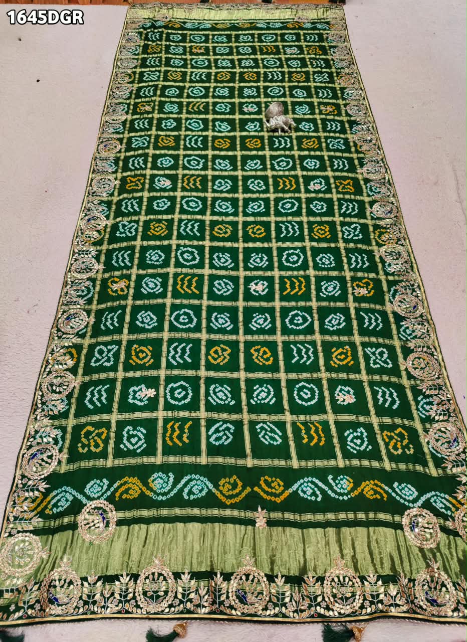 Latest Pure Gaji Silk Handmade Bandhej Gotapatti Work Jaipuri Dupatta 3