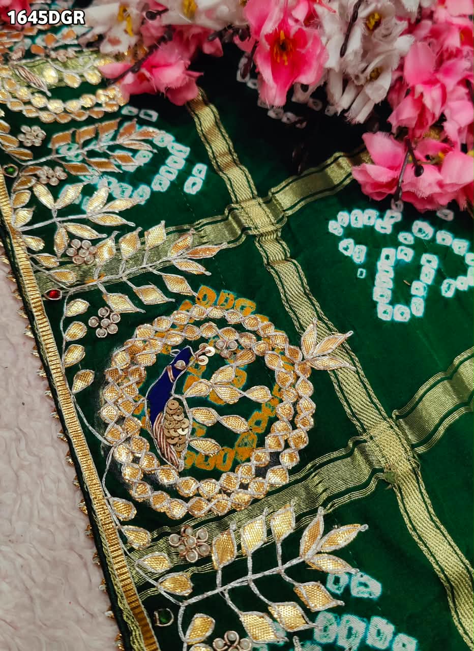 Latest Pure Gaji Silk Handmade Bandhej Gotapatti Work Jaipuri Dupatta 5