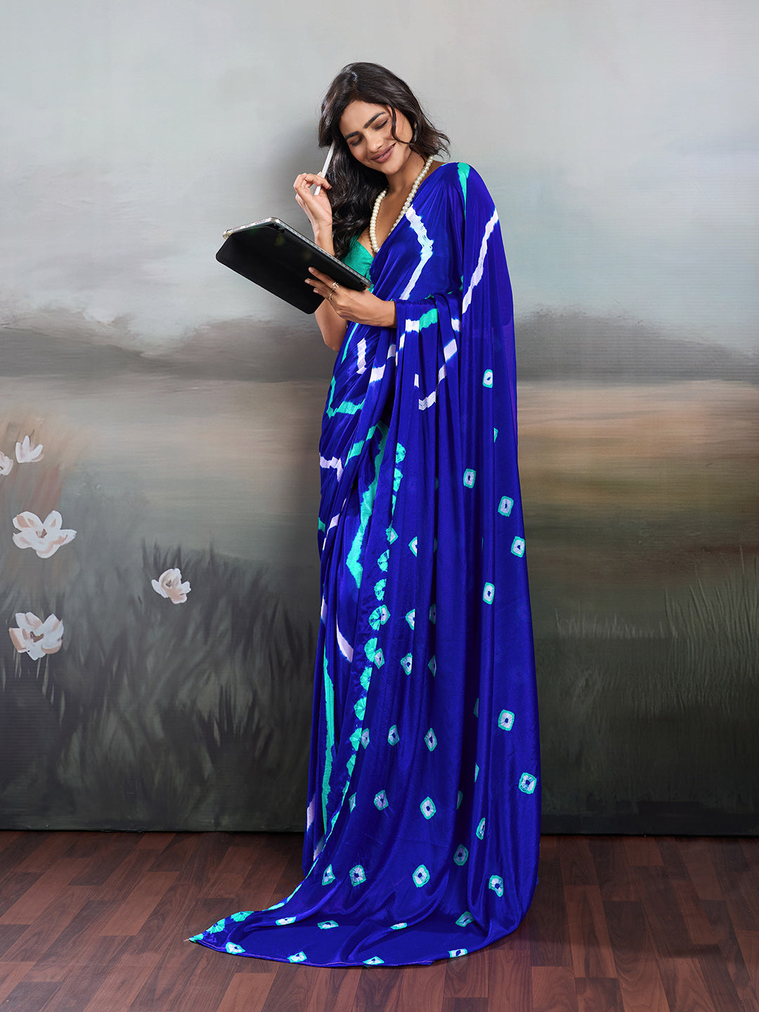 Jaipuri Traditional ChinonBandhani Saree with lehariya style under 1000