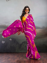Jaipuri Traditional ChinonBandhani Saree with lehariya style under 1000