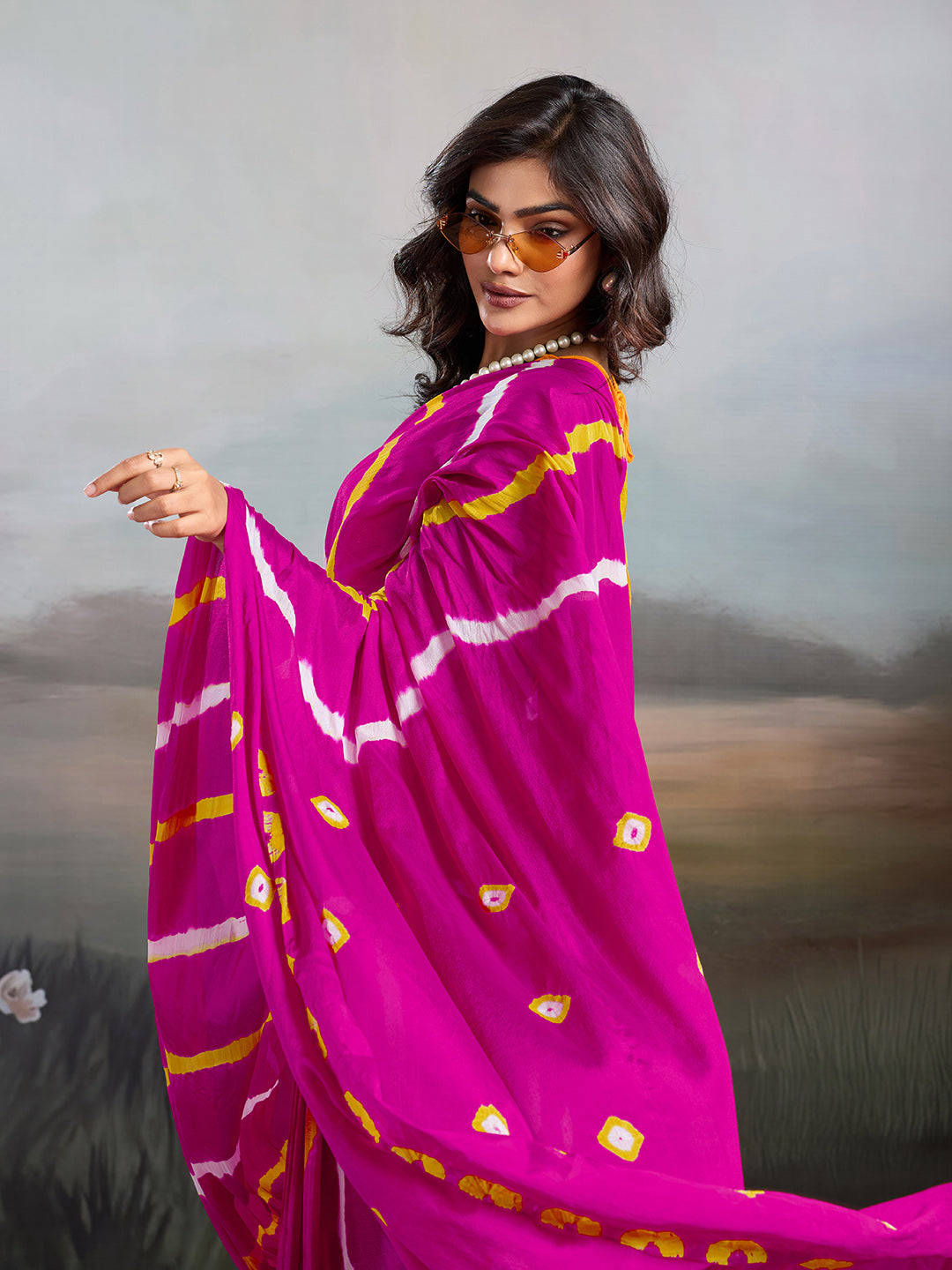 Jaipuri Traditional ChinonBandhani Saree with lehariya style under 1000