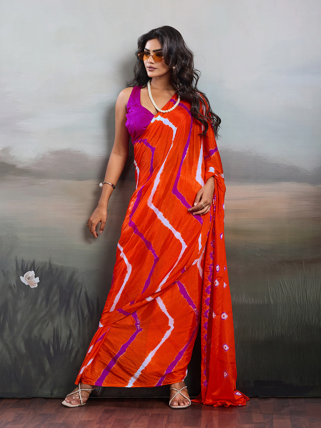 Jaipuri Traditional ChinonBandhani Saree with lehariya style under 1000
