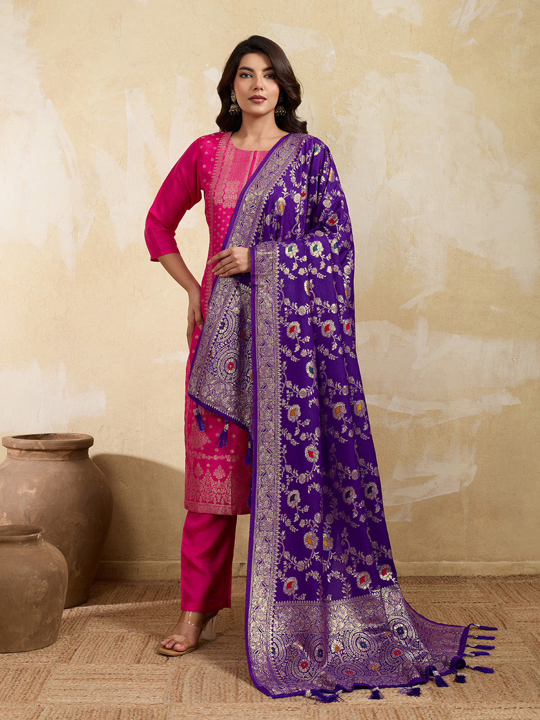KcPc Traditional Wear Dola Silk Dupatta with Zari Weaving SACR