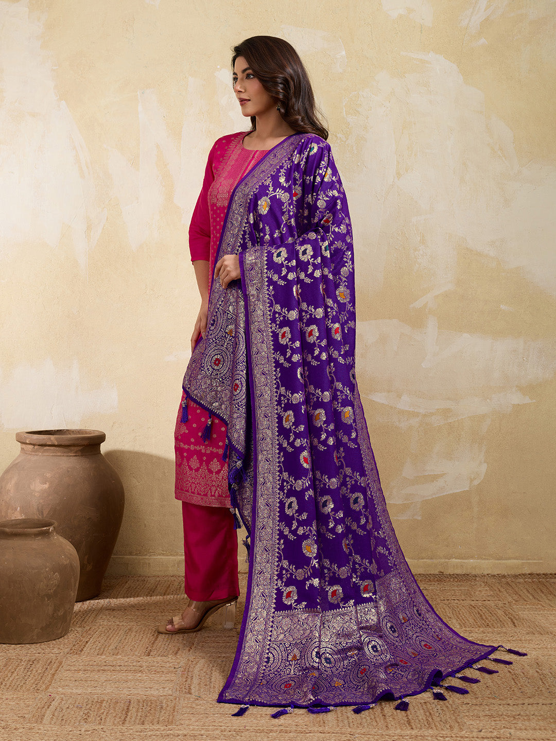 KcPc Traditional Wear Dola Silk Dupatta with Zari Weaving SACR