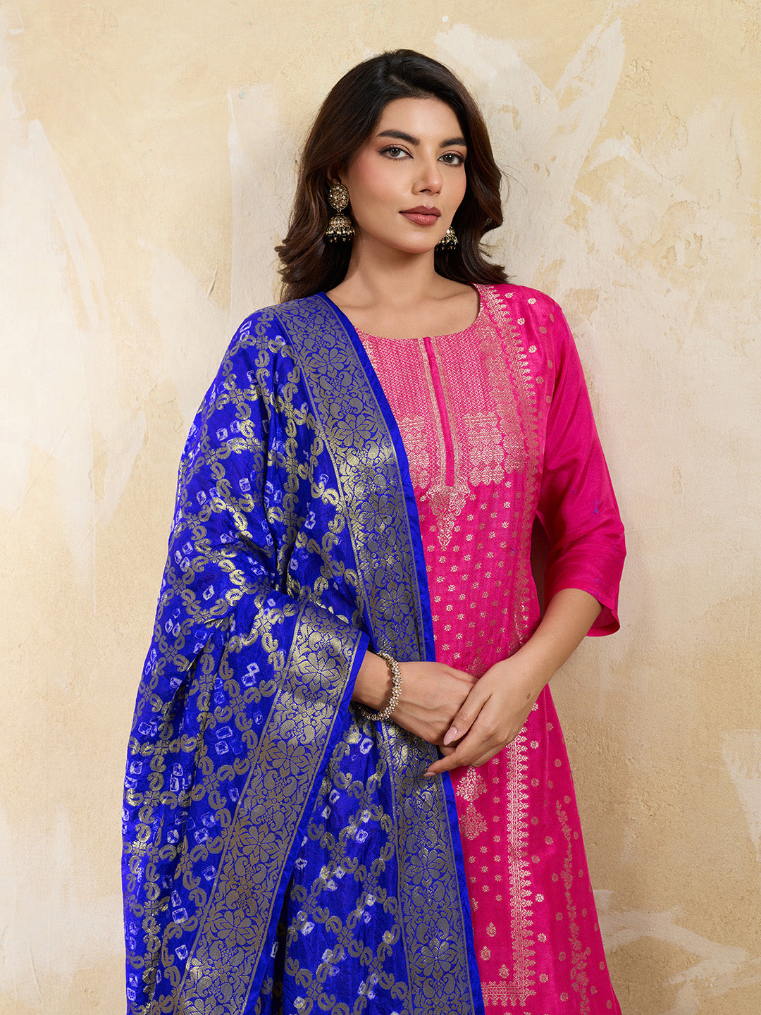 KcPc Special Silk Bandhani Dupatta with Handmade WorkRoyal BlueSA