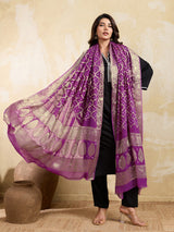 KcPc Pure Georgette Banarasi Bandhani Dupatta Purple